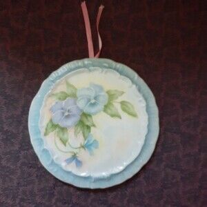 vintage Hand painted blue flower ceramic wall plate painting art pansy porcelain